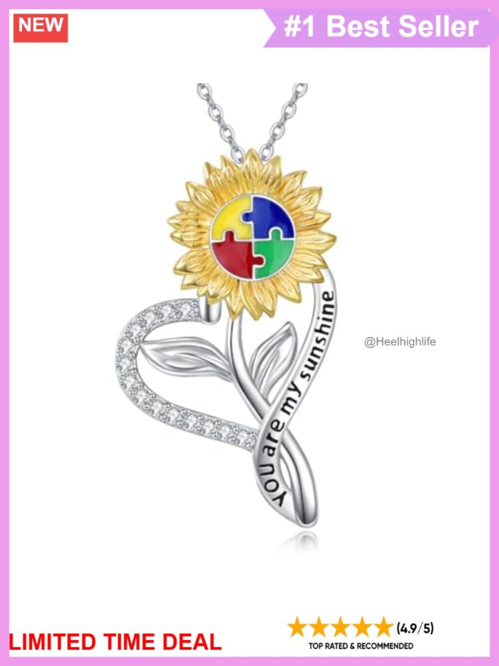 Sterling Silver Autism Puzzle Piece Pendant Necklace Inspirational Jewelry